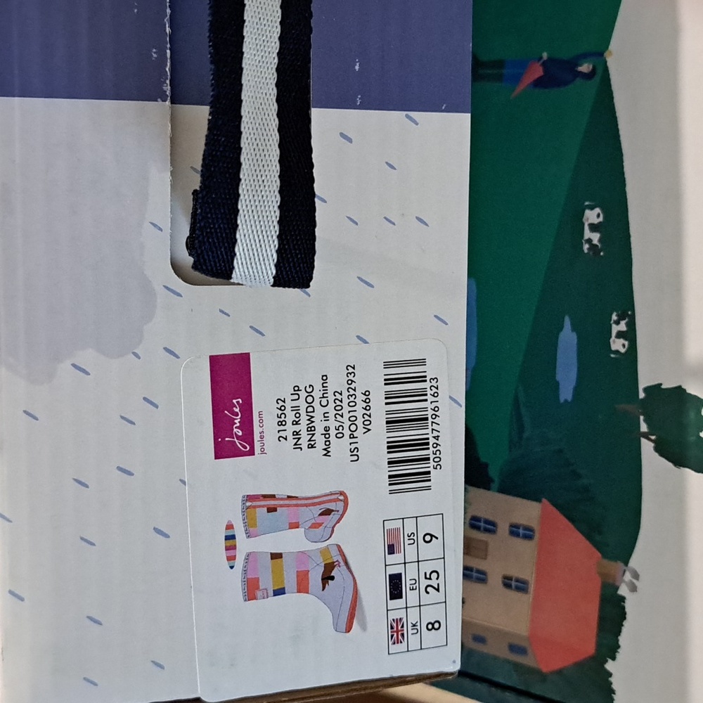 Joules JNR Roll-Up Light Blue & Red Rainbow Dog Rain Boot Toddler Girls 9 - Picture 8 of 9